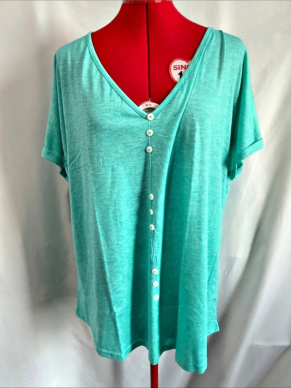 Diosun Short Sleeve Button Front Top in Green